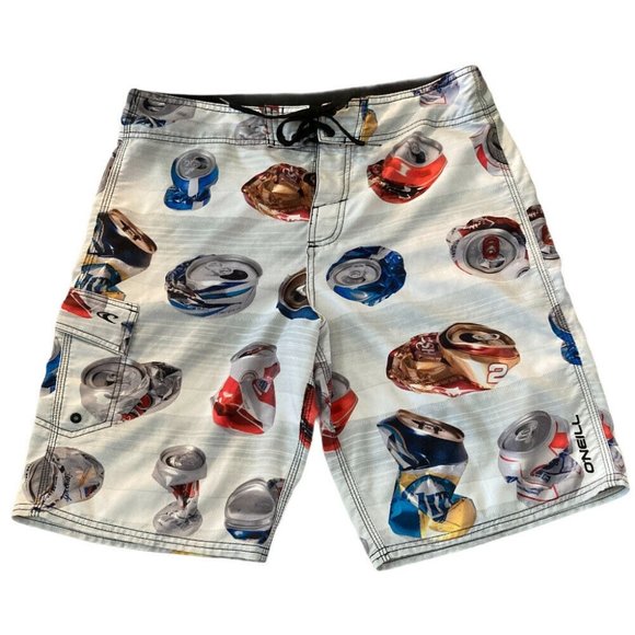O'NEILL ARUBA CRUSHED BEER CANS Swim Board Shorts Mens SIZE 33 - Picture 1 of 11